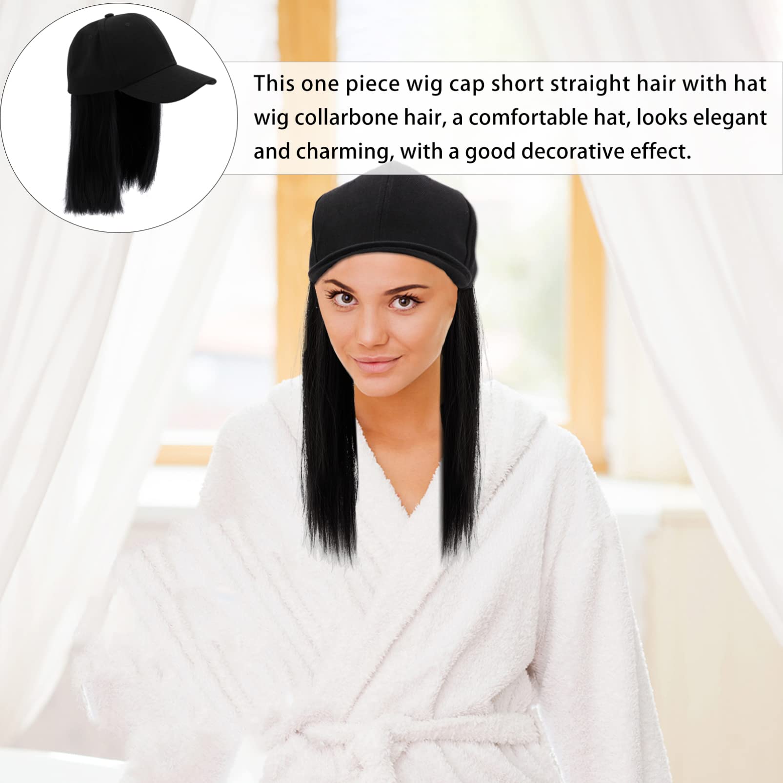 SHERCHPRY Integrated Straight Wig Hat for Women Stylish Cap with Natural Look Synthetic Hair Costume Accessory for Parties Events Durable High Temperature