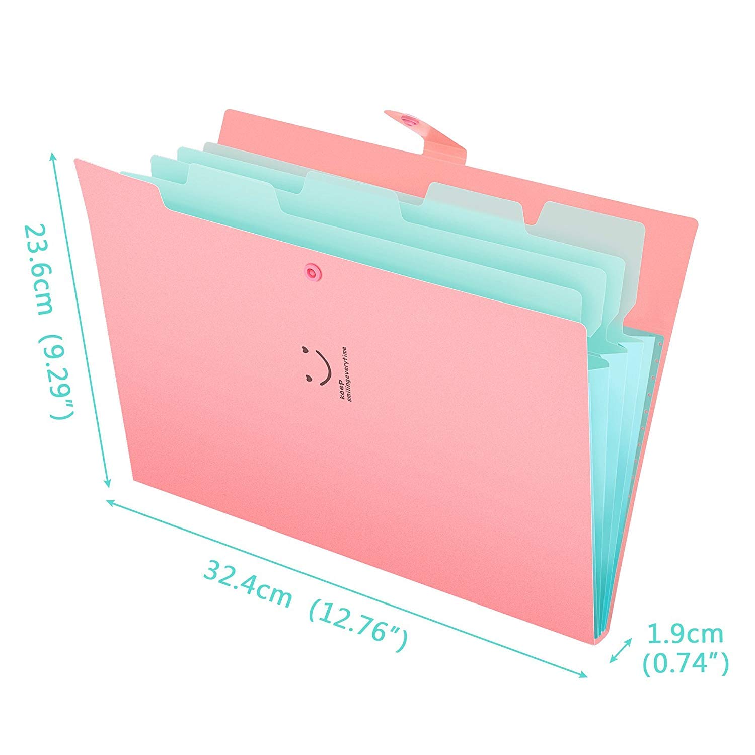 5 Pockets Expanding File Folder with Buckle Closure - Pink