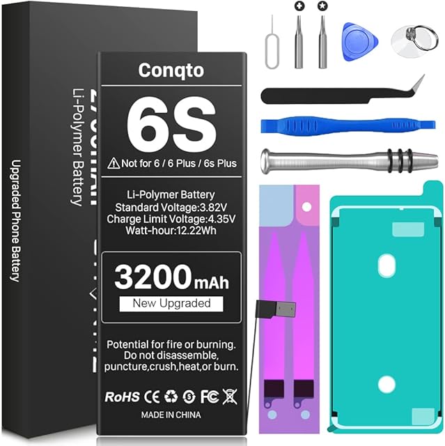 [3200mAh] Battery for iPhone 6S, Conqto 2022 New Upgraded Higher Capacity 0 Cycle Battery Replacement for iPhone 6S Model A1633, A1688, A1700 with Complete Professional Repair Tool Kits
