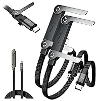 Vista 7 de Cable de carga rápida trenzado de 240 W con soporte para teléfono integrado, cable USB-C plegable duradero de 90 grados, cable USB C de ángulo