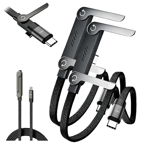 Miniatura 7 de Cable de carga rápida trenzado de 240 W con soporte para teléfono integrado, cable USB-C plegable duradero de 90 grados, cable USB C de ángulo