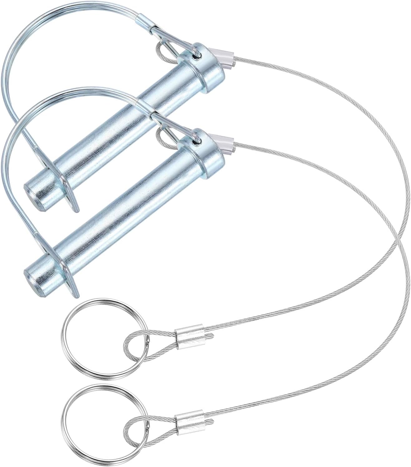 PATIKIL 2 Pcs Trailer Coupler Pins, 15/32" x 1-9/16" (12mm x 70mm) D Shape Shaft Locking Pin with Ear Extended Cord Quick Release Ring Round Arch Wire Retainer for Farm Trailers Hitches