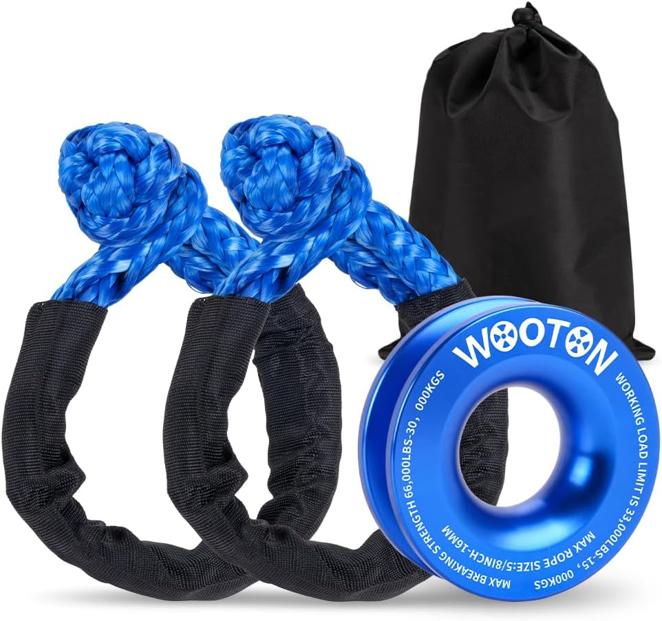 Snatch Recovery Ring 66,000 lbs Aluminum,Snatch Block Ring Pulley with 1/2" X 22 Inch Winch Rope, 2PCS Soft Shackle for ATV UTV SUV Truck Off-Road Vehicle Towing Rcovery (Blue)