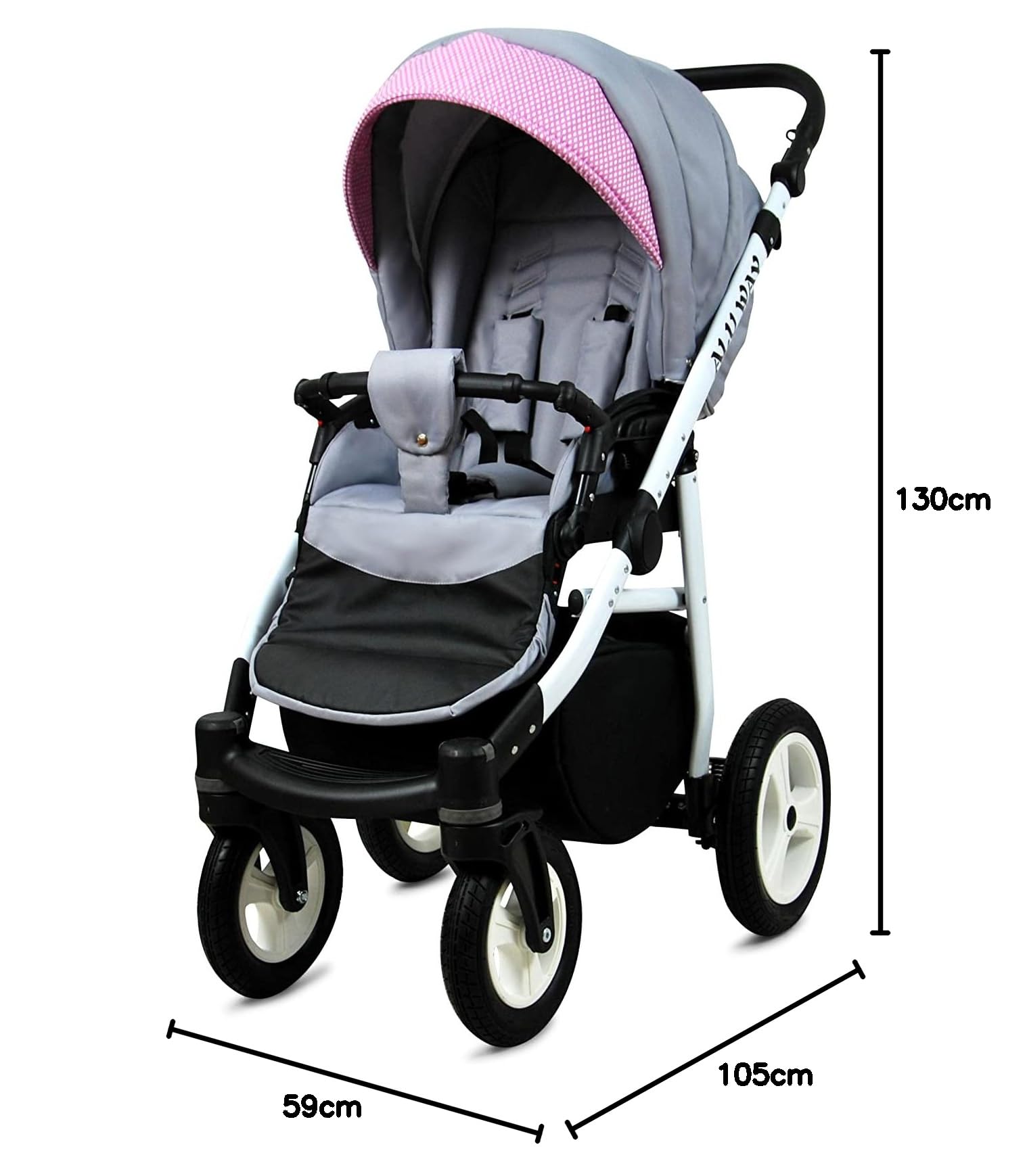 BabyLux Aluway 2 in 1 Sistema da viaggio per bambini Carrozzina Passeggino Regolabile Parapioggia Staccabile Coprigambe Da neonato a bambino Pneumatico in schiuma di poliuretano Light Pink