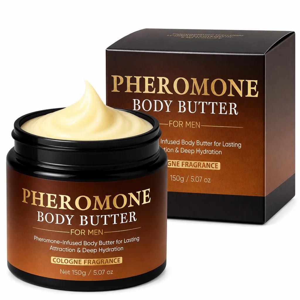 Pheromone Body Butter for Men, Cologned Skin Body Cream with Shea Butter, Cocoa Butter & Coconut Oil, Non-Greasy, Long-Lasting Scent, Alcohol-Free, Vegan, 5 oz (1 pack)