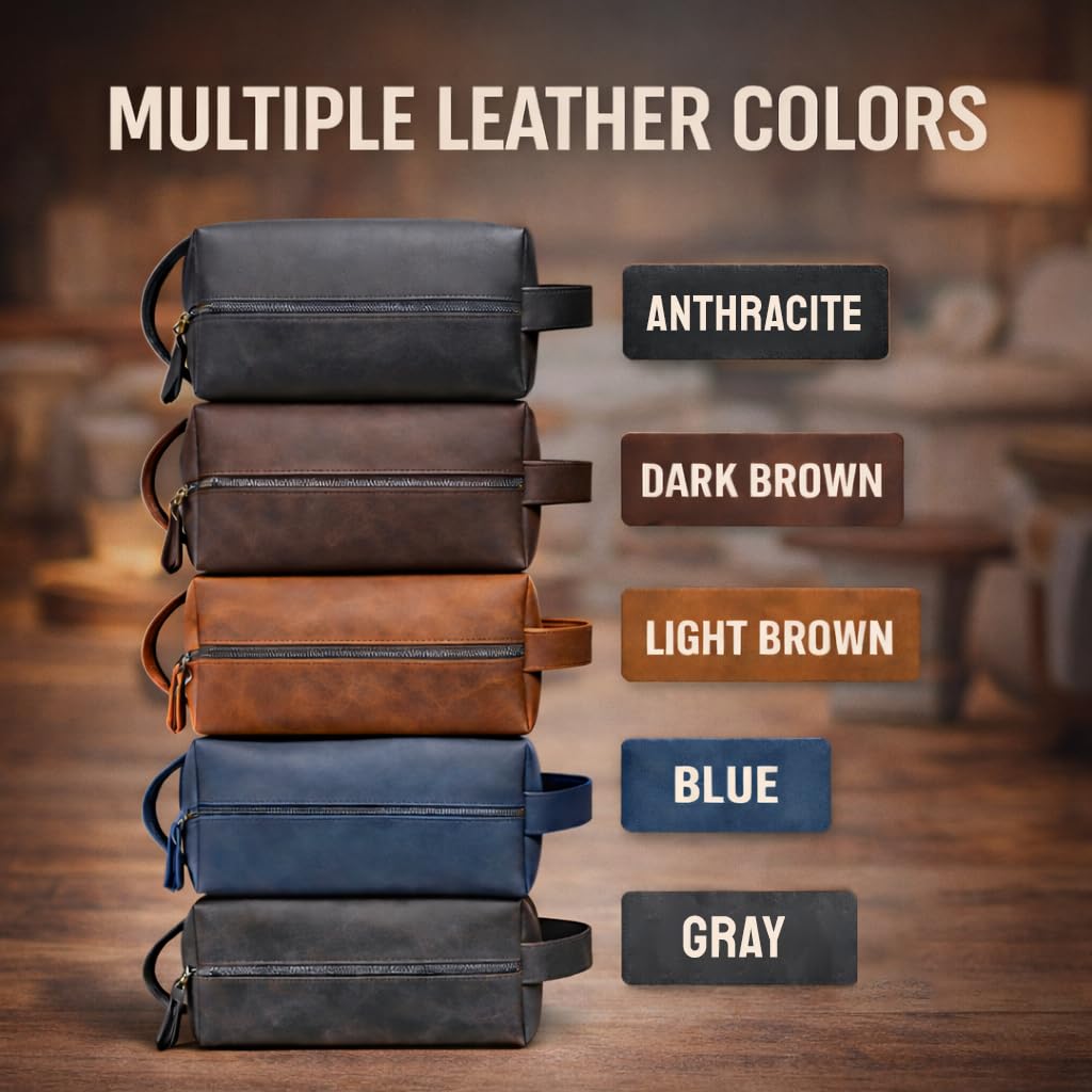 Neceser personalizado hecho a mano de piel auténtica | Kit de afeitado grabado personalizado con nombre, inicial | Bolsa de viaje para hombres, él, marido, papá, novio | Idea de regalo para