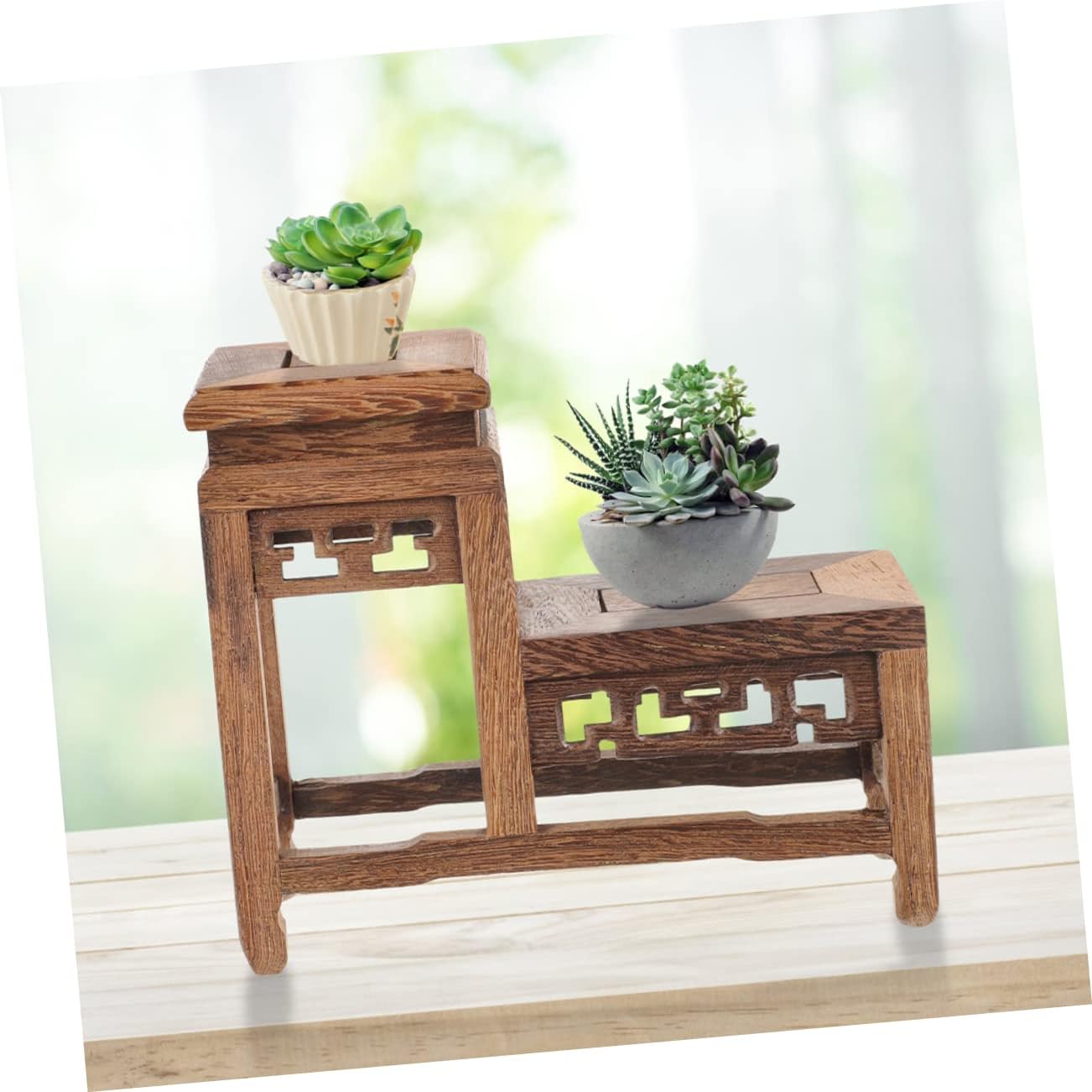 DOITOOL Vintage Display Stand Wooden Crafts Wooden Planter Risers Figurine Display Base Vase Base Wood Buddha Table Pedestal Vase Table Top Display Stand Teapot Column Solid Wood