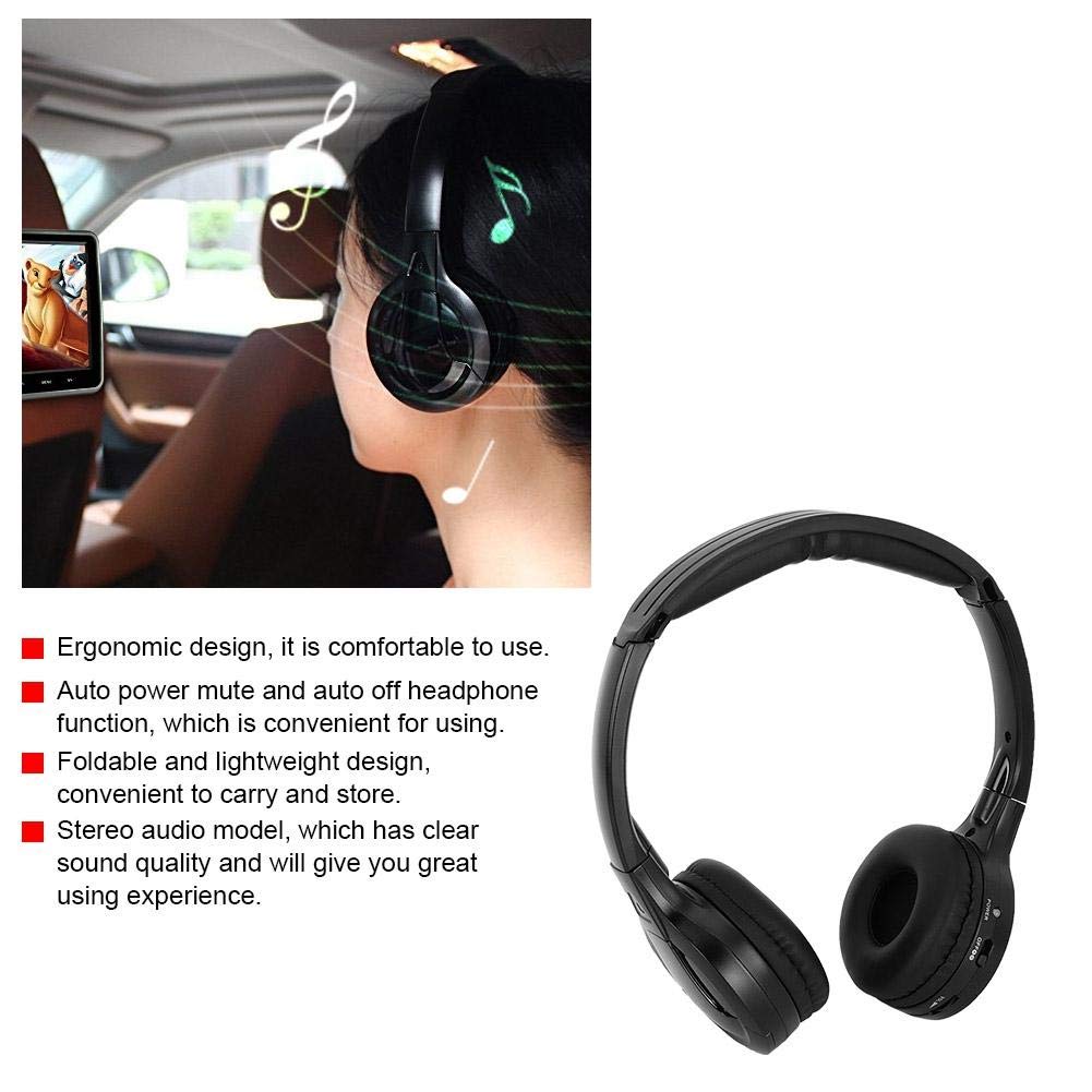 KIMISS Auricolare per auto a 2 canali, audio stereo a infrarossi, auricolare per cuffie per poggiatesta per auto DVD (nero)