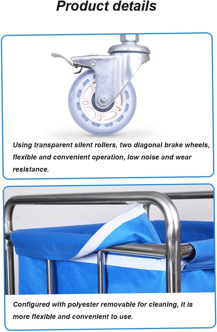 Trolley on Wheels Hotel Lobby Laundry Sorting Trolley with Removable lid Blue Laundry Trolley for Room Service with Universal Brake Wheel