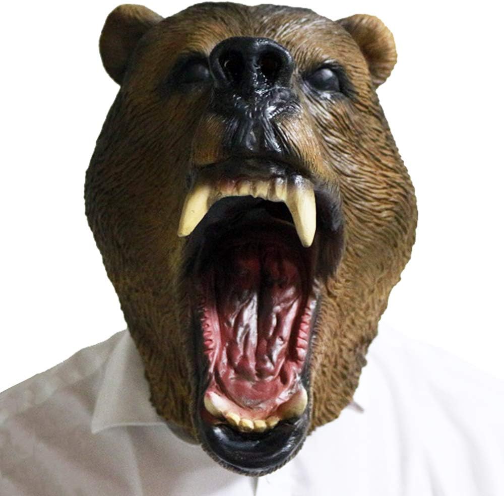 Brown Bear Animal Head Latex Mask Halloween Wild Forest Animal Costume Grizzly Bear Overhead Mask for Adult