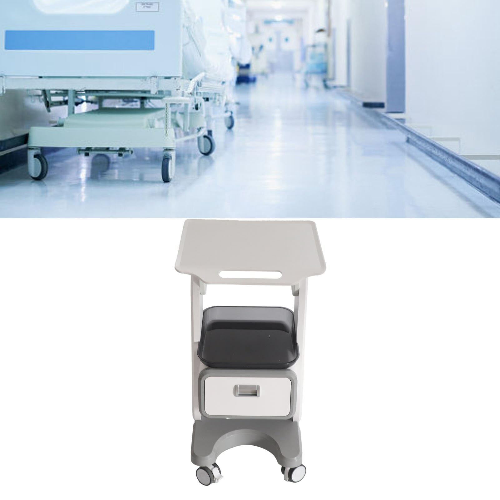 Generic Carrello Medico con Ampio Ripiano e Cassetto Singolo, Carrello con Cuscinetti da 50 Kg per Laboratorio, Clinica, Salone di Bellezza, Ospedale, Studio Dentistico e Assistenza