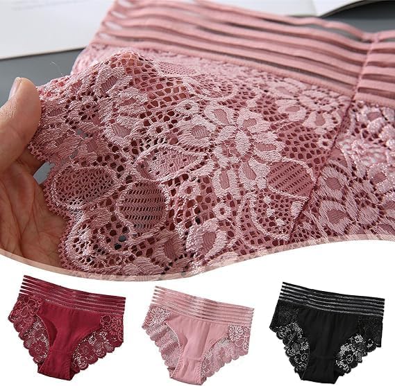 Vista 4 de CINVIK Ropa interior sexy de encaje para mujer, elástica, control de cobertura completa, cintura alta, bragas, paquete de 6, S-4XL