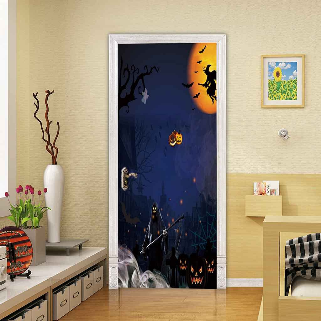 Sticker Porte Trompe L'oeil Effect Papier Peint 3D Horreur Et Pièce Secrète Pour Porte Intérieure Bureau Chambre à Coucher Salon Salle De Bain Pont L77 X H200cm