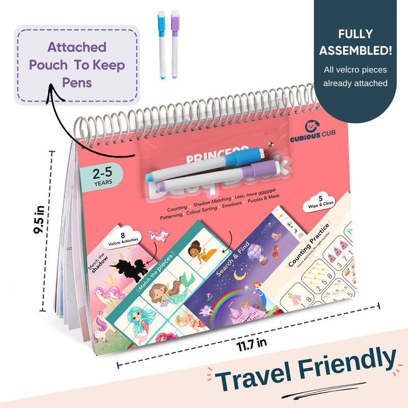 Image of Curious Cub Montessori Princess Busy Book | Toddler Busy Binder for 2-5 Years | Activity Book with Counting, Colour Sorting, & Wipe-Clean Pages | Learning Books for 2+ Year Old