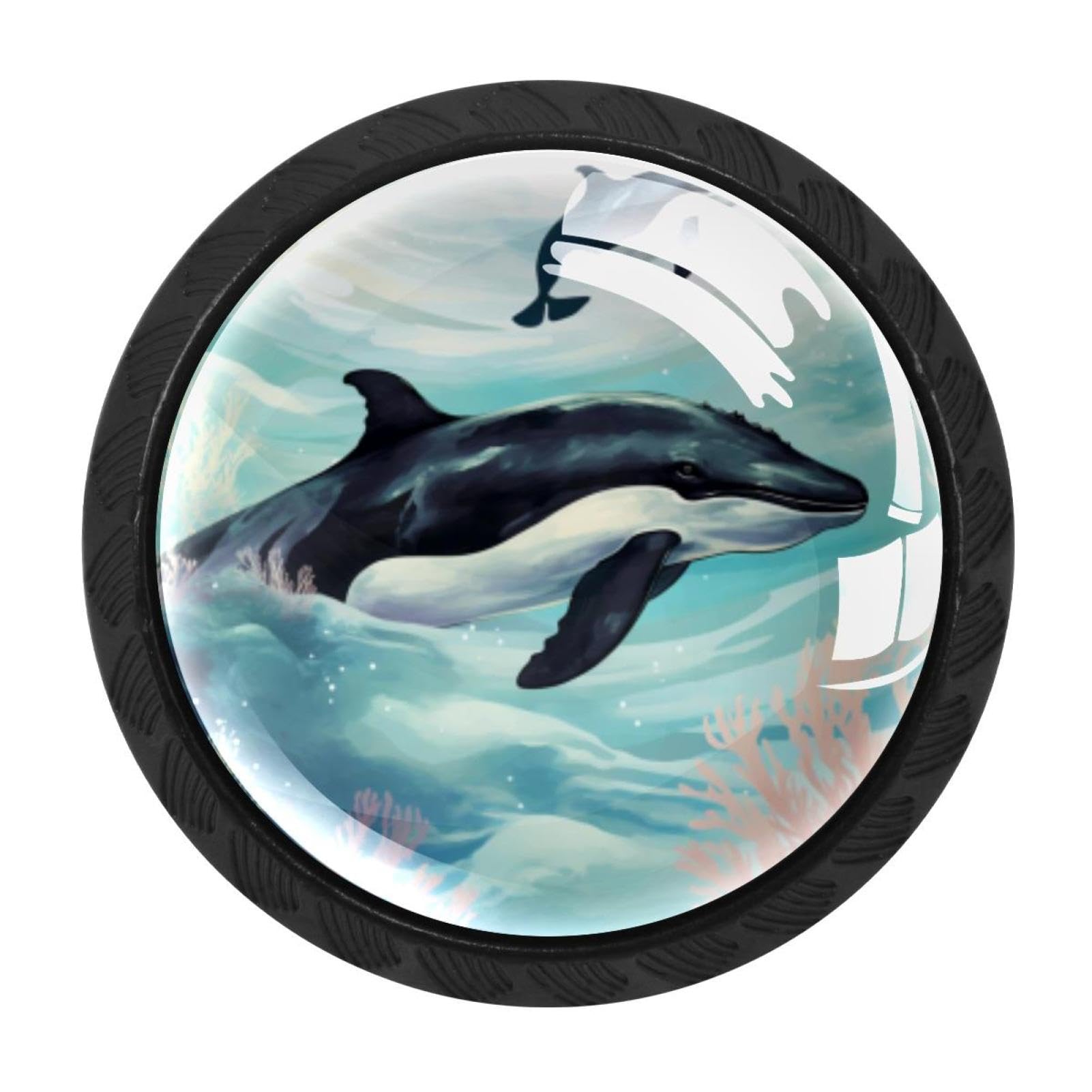 CHENZZZZ 4PCS Whale Dresser Knob Round Glass Drawer Knobs Pulls Cabinet Handle for Home Kitchen Office Bathroom Wardrobe Cupboard