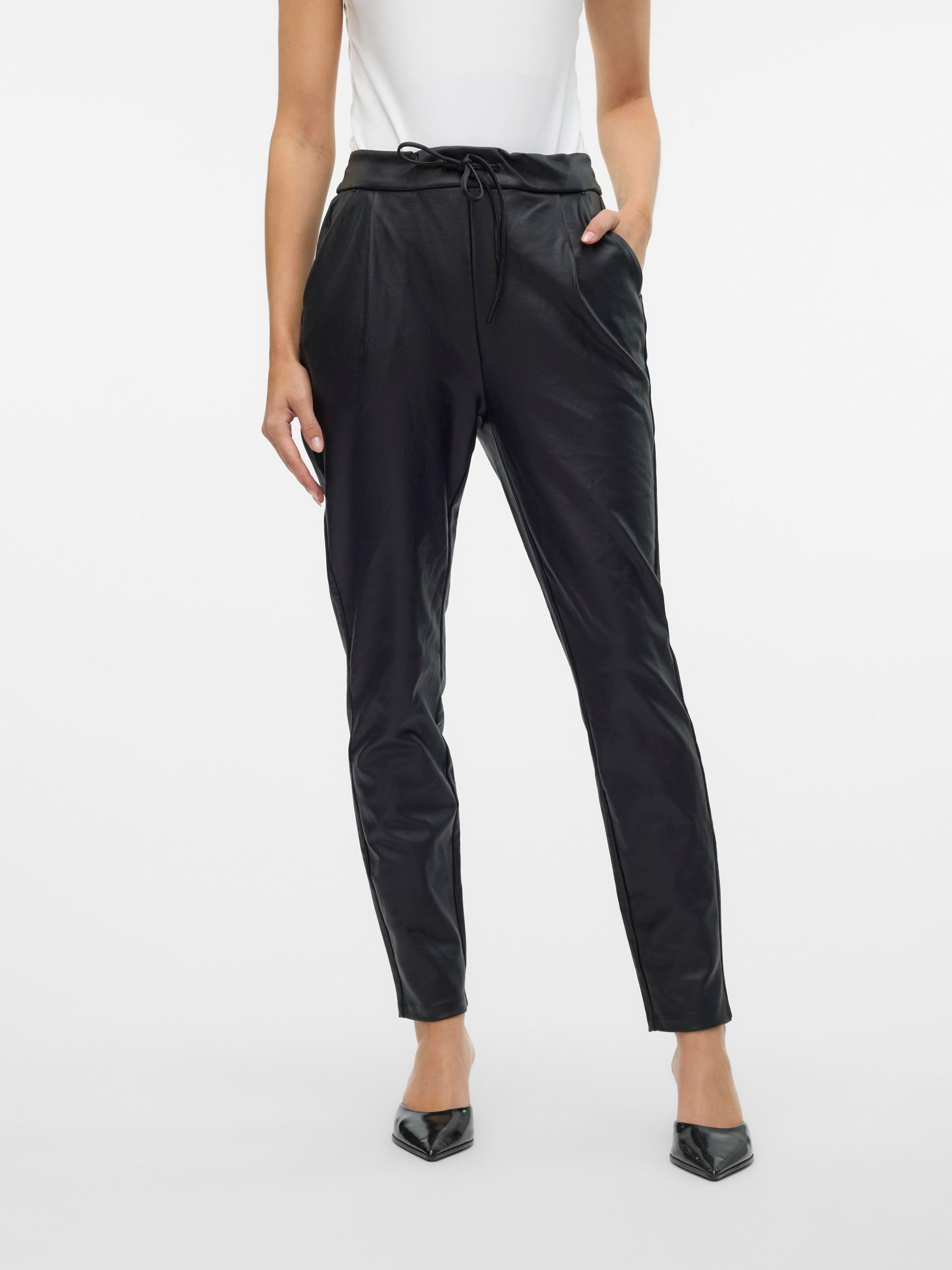 VERO MODA Pantalon en Simili-Cuir VMEVA Taille Moyenne Pantalons