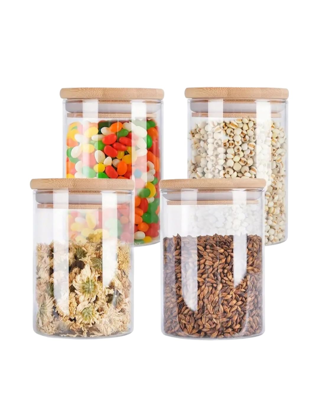 Storage Jars with Lid, Round, Set of 3 Small Glass Storage Jars, Airtight, 500 ml, Perfect as Tea, Beans, Cereal - Image 3