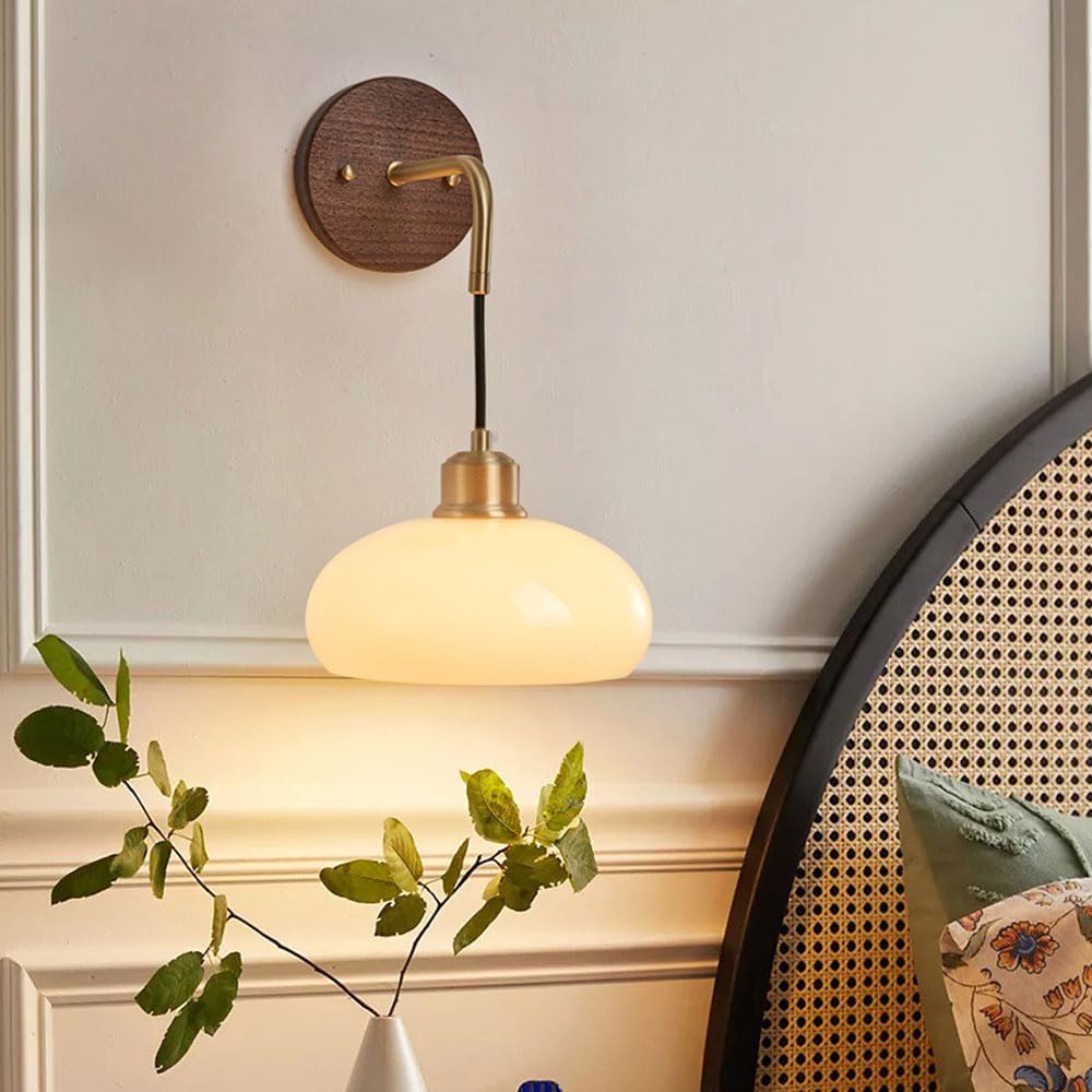 Mosiężna lampa ścienna z litego drewna w paski szklany klosz Lampka nocna Kinkiety Oświetlenie Ścienne Nowoczesna lampa ścienna E27 Oświetlenie wewnętrzne do salonu Restauracja