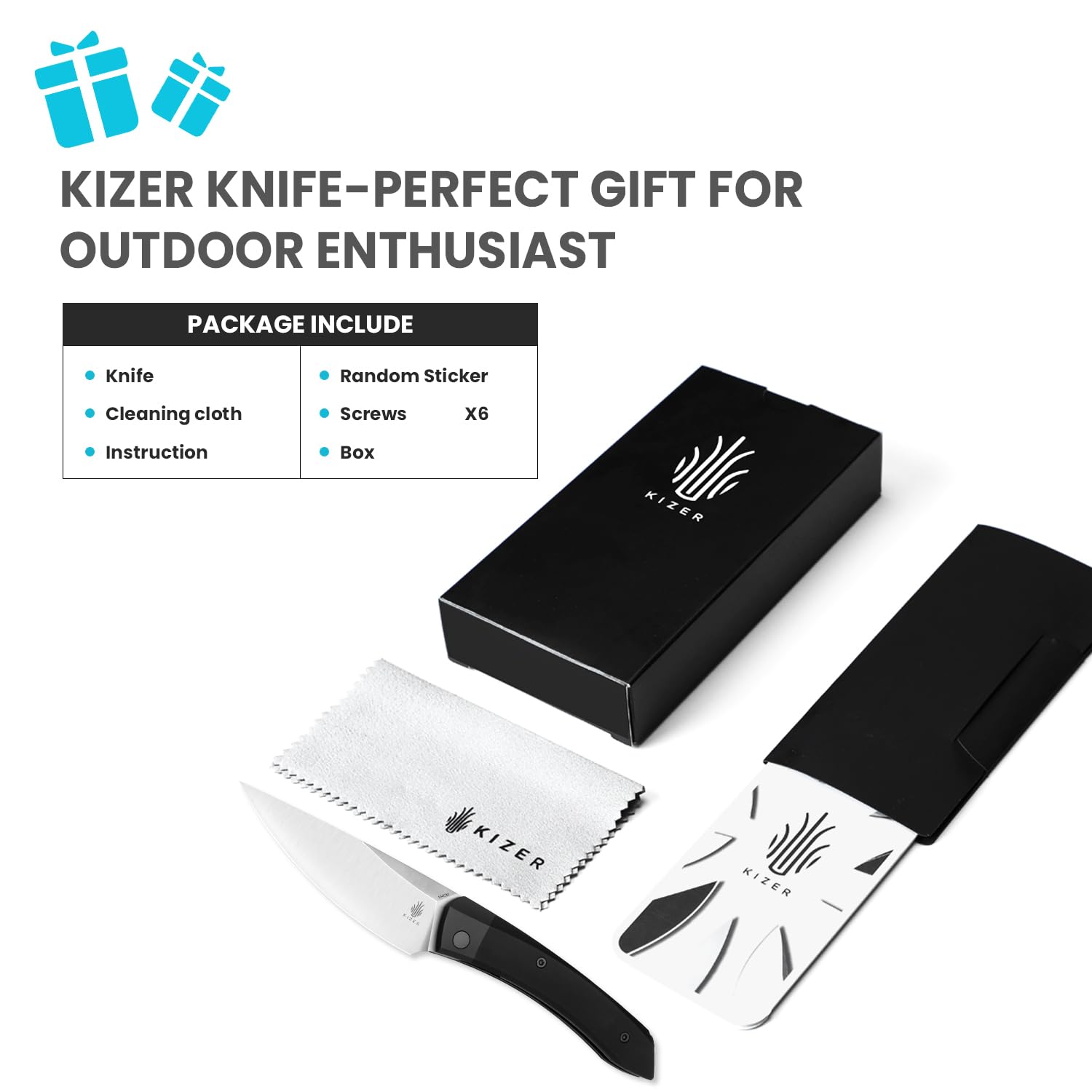 Kizer Momo Pocket Couteau Pliant, Lame 8CM Couteau Pliant de Camping, Manche en Aluminium Couteaux EDC pour Femmes et Hommes Cadeau V4663C1