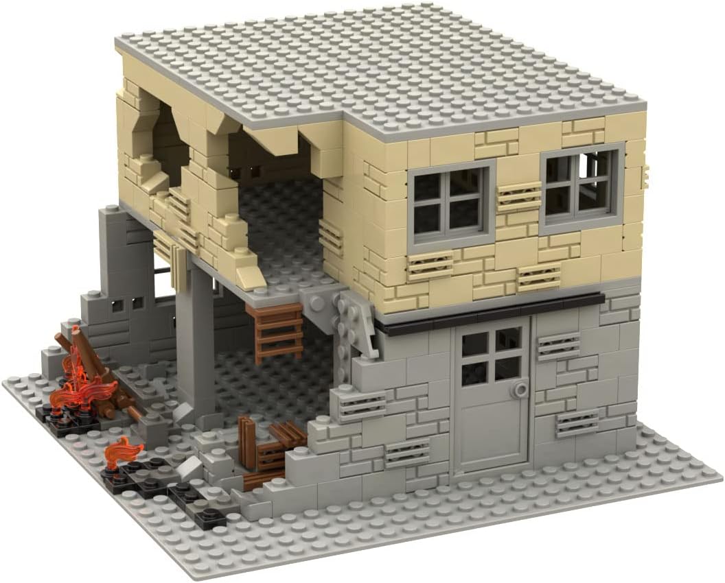 Jeamoc WW2 Military Ruins Building Block Set, 450+ Pcs Parts Military Ruins Building Bricks Construction, WW2 Set
