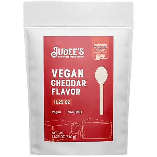 Judee's Vegan Cheddar Flavor Powder 11.25 onzas, 100% sin OMG, vegano, sin gluten y sin nueces, gran alternativa de queso lácteo en polvo, fabricado