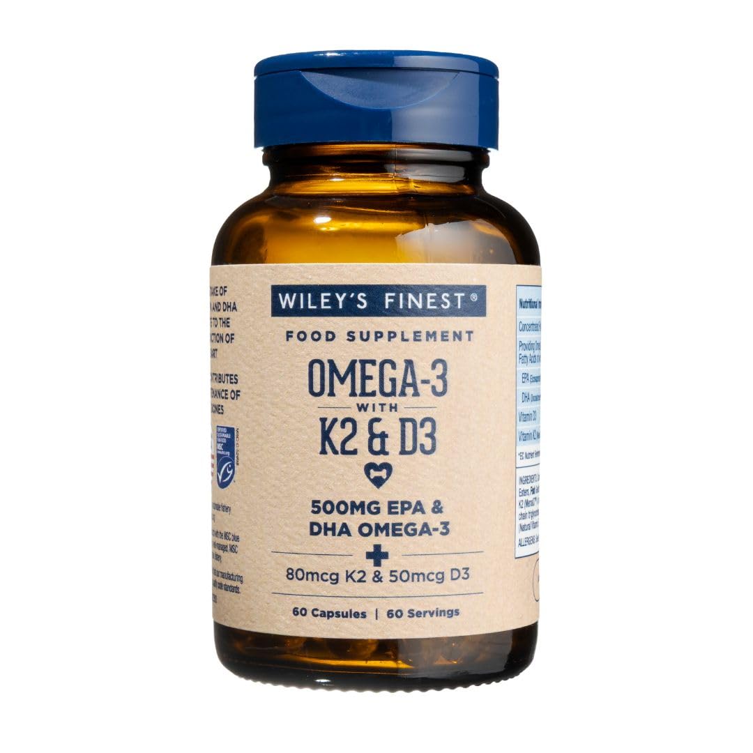 Wiley's Finest Omega-3 with Vitamin K2 & D3, 60 Softgels (60 Servings)