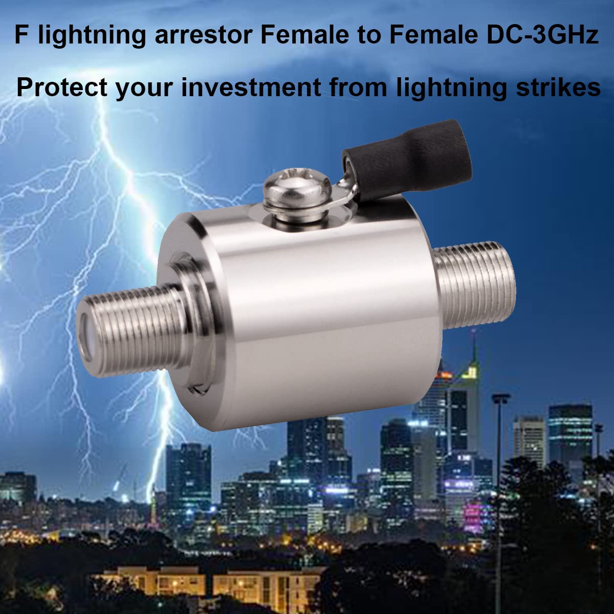 Whisary F Type Lightning arrestor Female to Female 75 ohm Cellular 2G 3G 4G LTE CATV Satellite with 90V Gas Tube Coaxial Lightning Aresster