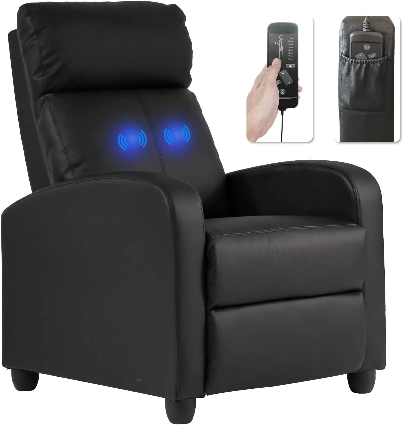 HGS Massage Recliner Chair for Living Room PU Leather Wing Back Reading Chair Home Theater Single Modern Sofa Recliner Sofa with Steel Frame (Black)