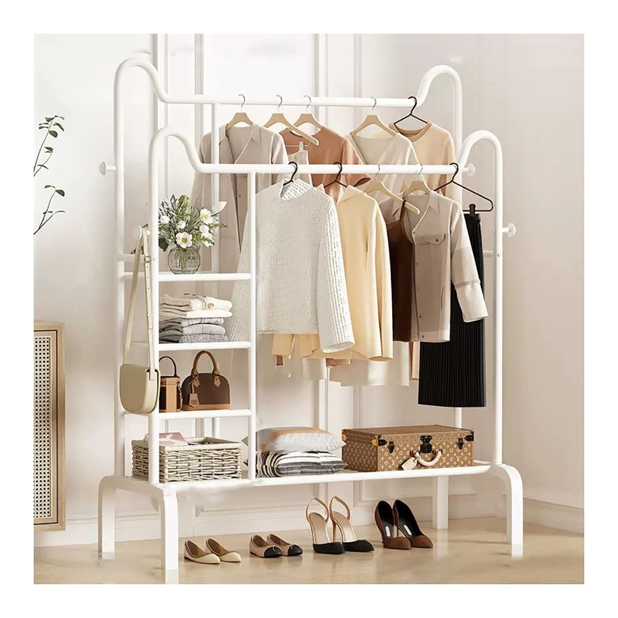 YNBSHGAA Garment Rack, Freestanding Coat Rack Hanging Rail Clothing Rack for Hanging Clothes, Coats, Skirts, Shirts, Sweaters/Gold/150Cm,White-150Cm