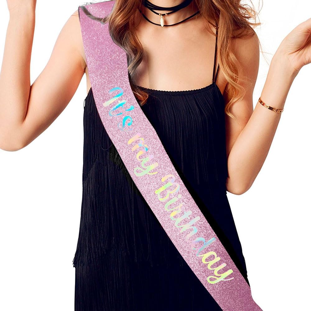 Condition photo showing New/Like New for XiuSpark Its My Birthday Sash for Women,Happy Birthday Decorations Crown Headband Tiaras for Adult Woman Pink