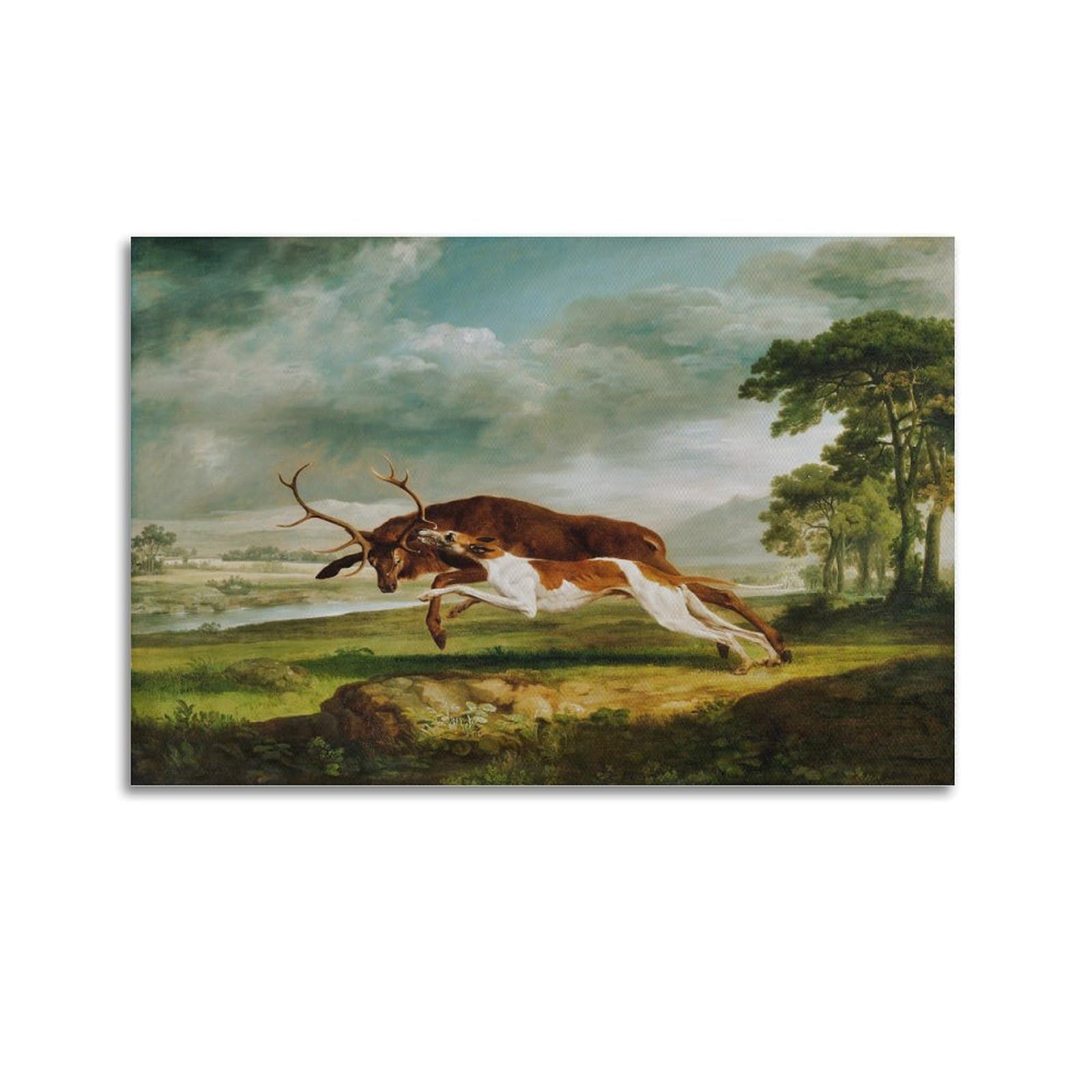 Adovz Hound Coursing A Stag Poster By George Stubbs Print Photo Art Painting Canvas Home Decorative Bedroom Modern Decors Gifts 08X12inch(20X30cm)