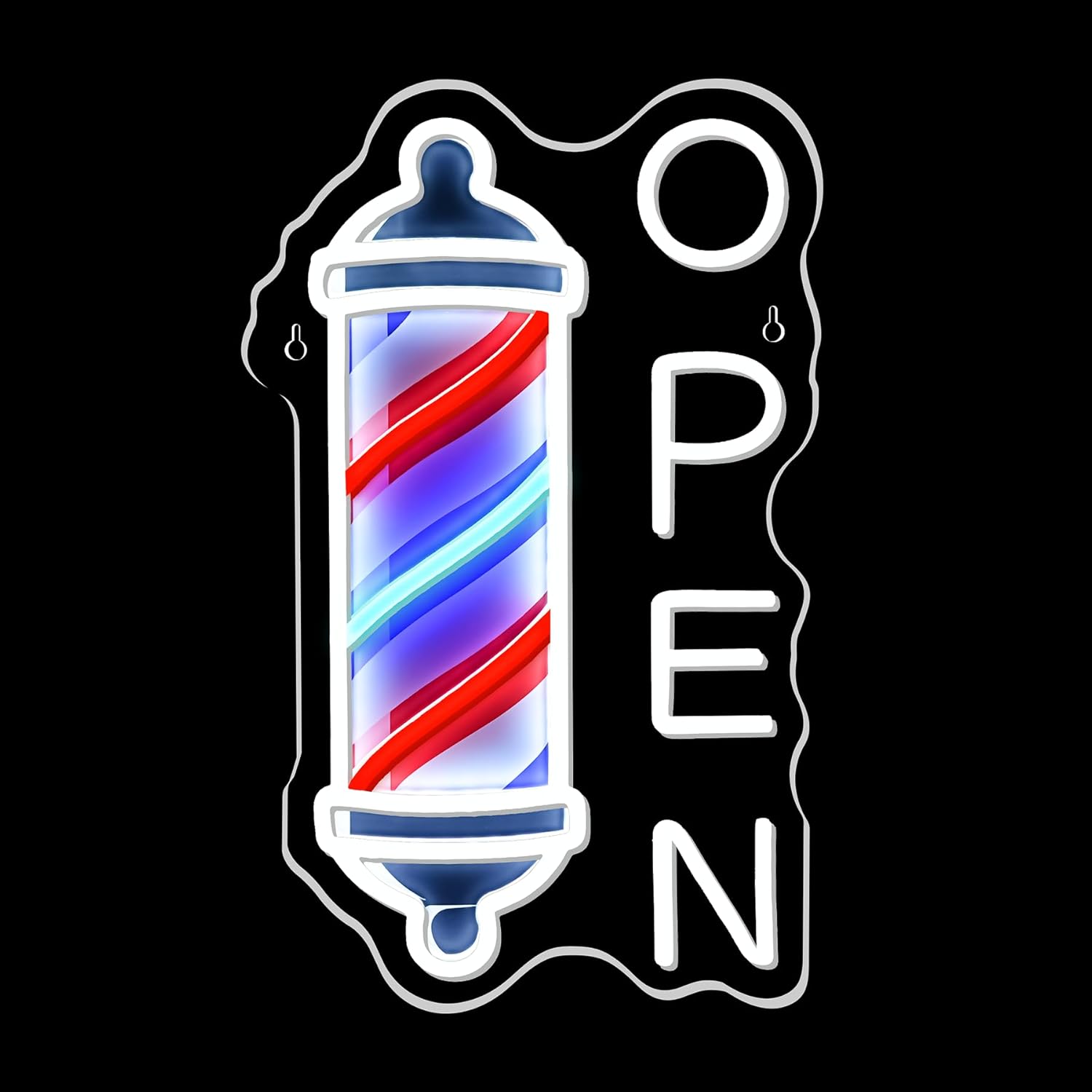 Open Neon Sign Barbershop Wall Decor Pole Light for Barber Pole Logo Barber Shop Accessories Hair Salon Supplies, USB Power Blue Red White