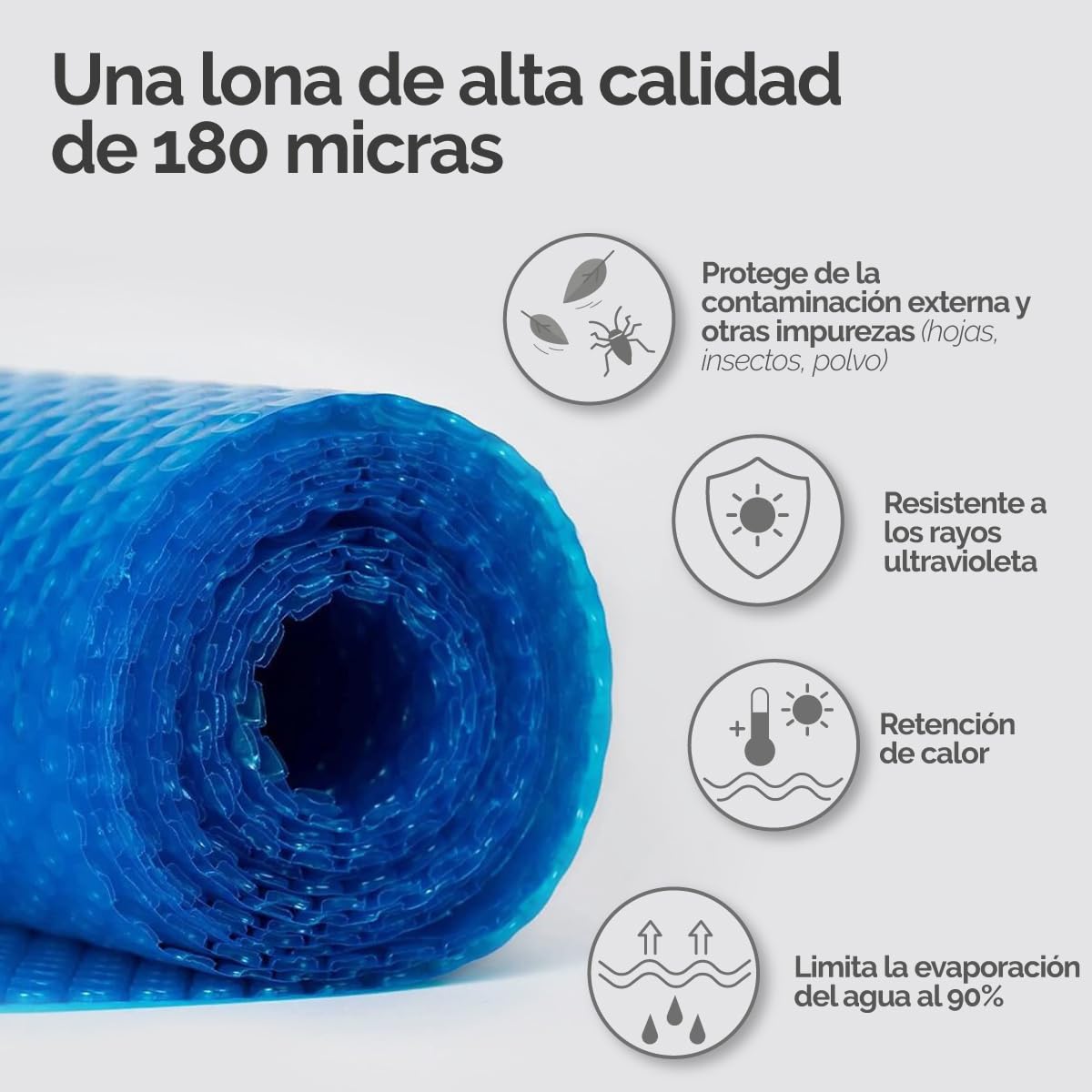Linxor - Cobertor Solar Redondo, Ovalado, Cuadrado o Rectangular para Piscinas intex u Otras - 180 micras - Azul - Varias Medidas Disponibles