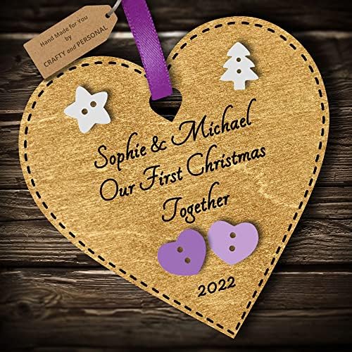 Multi-Colour Personalised Our First Christmas Together Bauble tree decoration wooden heart hanging ornament keepsake for couple (Deep Red #2)