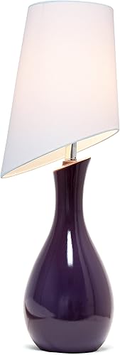 Miniatura 4 de Elegant Designs LT1040-PRP Lámpara de mesa de cerámica curvada berenjena púrpura con pantalla blanca asimétrica