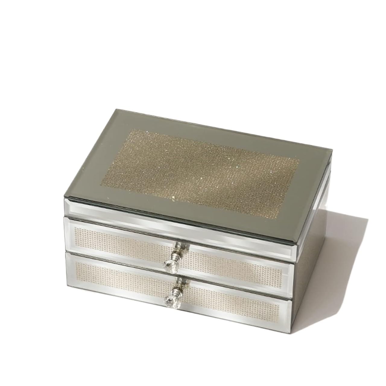 Boîte à bijoux organisateur en verre et miroir diamant pour coffret femme