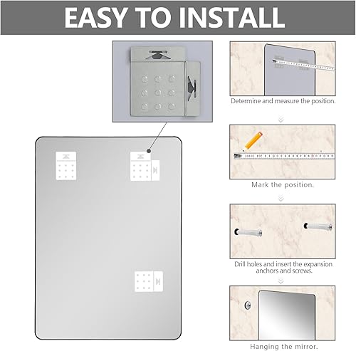 Miniatura 7 de Espejo de baño negro de 36 x 30 pulgadas, espejo de pared negro, espejo de tocador de baño negro mate con esquina redondeada, inastillable