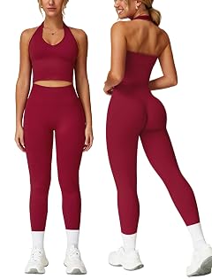 Workout Sets for Women 2 Piece Seamless Halter Tank Top Scrunch Butt Lifting High Waist Leggings Gym Sets