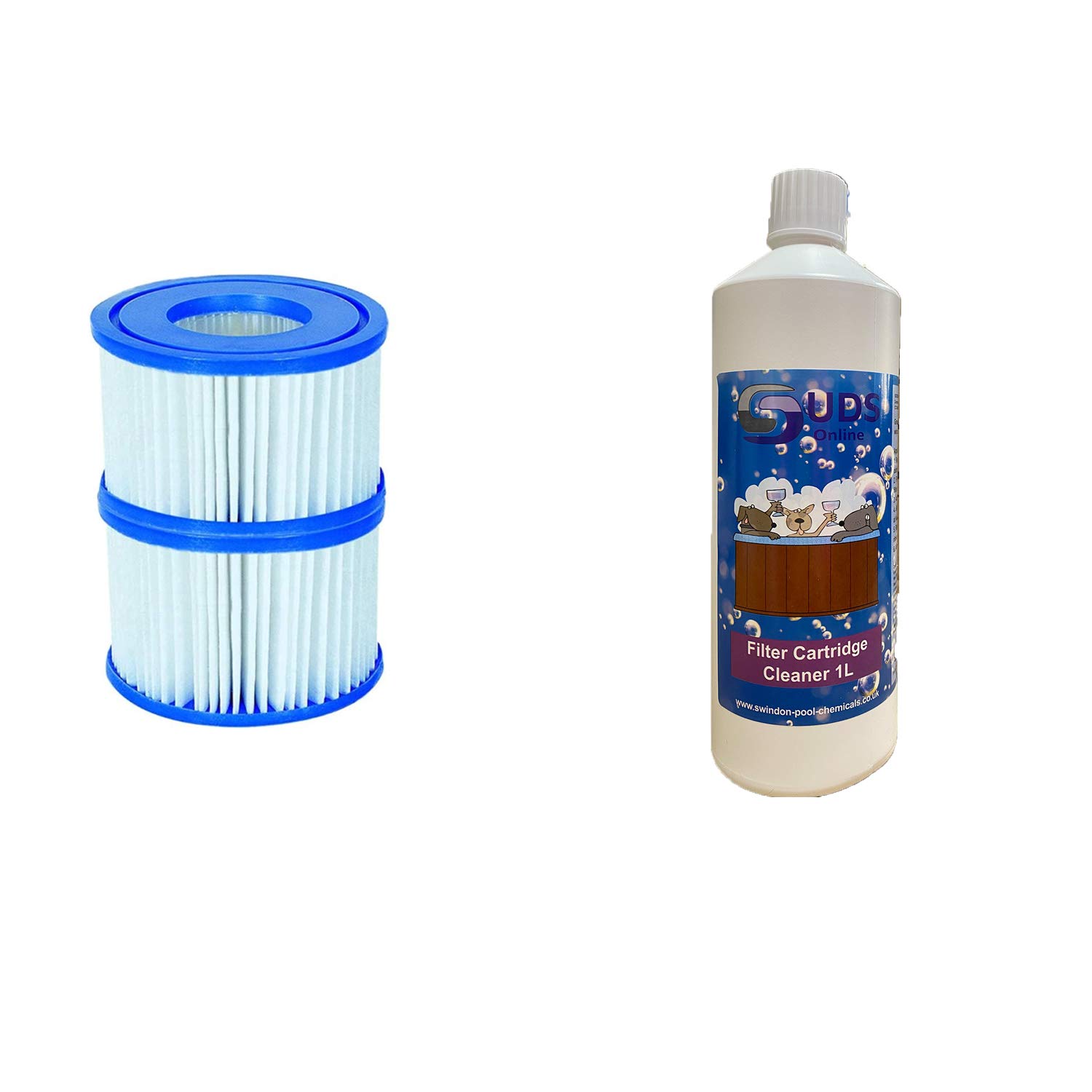 SUDS-ONLINE Filter Cartridge Cleaner With Compatible Bestway Filter Cartridge VI Replacement FOR Lay-Z-Spa Miami, Vegas, Monaco, Palm Springs (1, 1L)