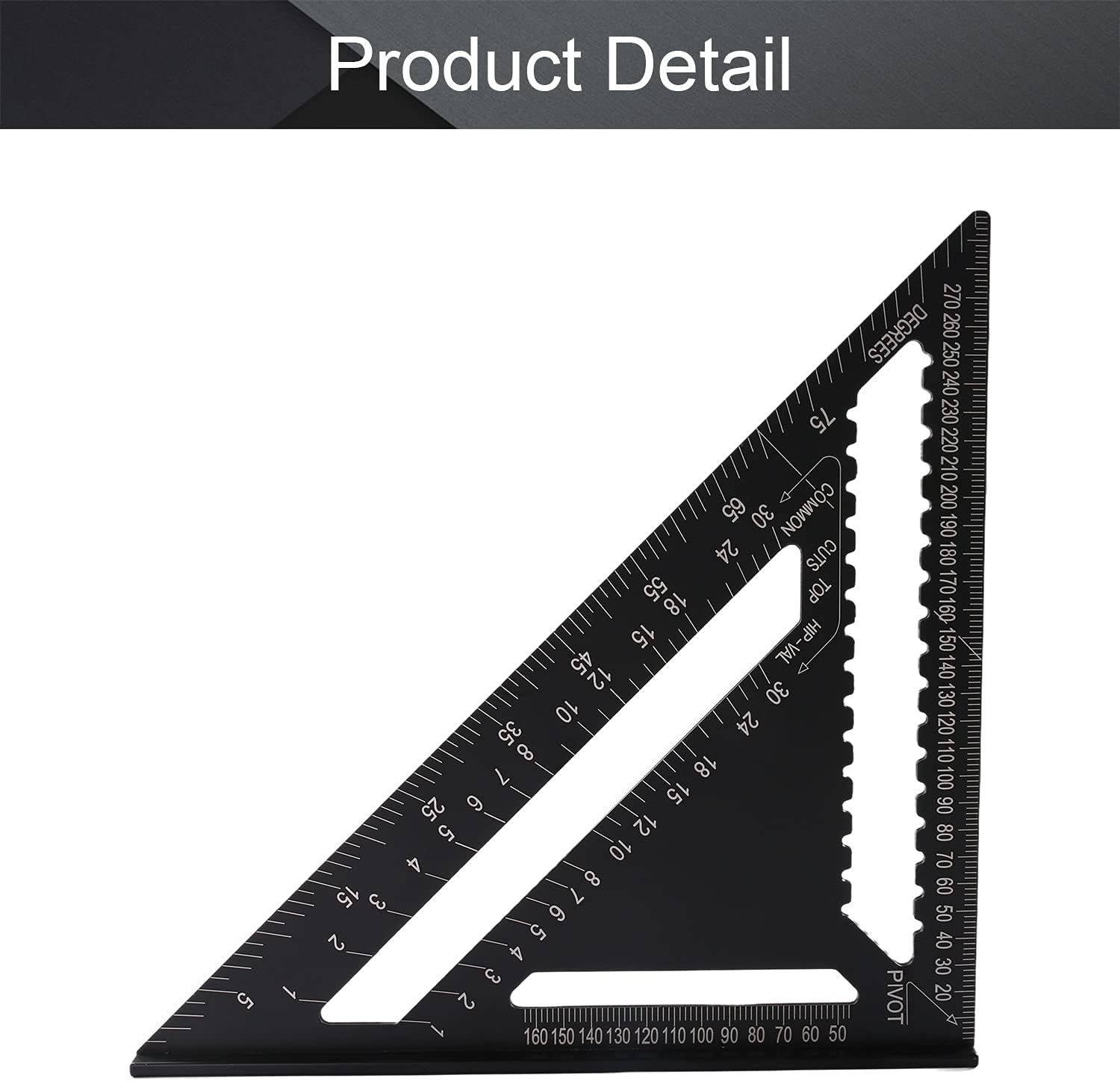 Utoolmart Triangle Ruler 12 Inch Black Aluminum Rafter Profile Square Ruler High Precision Easy-Read Engineer Carpenter Measuring Tool 1Pcs