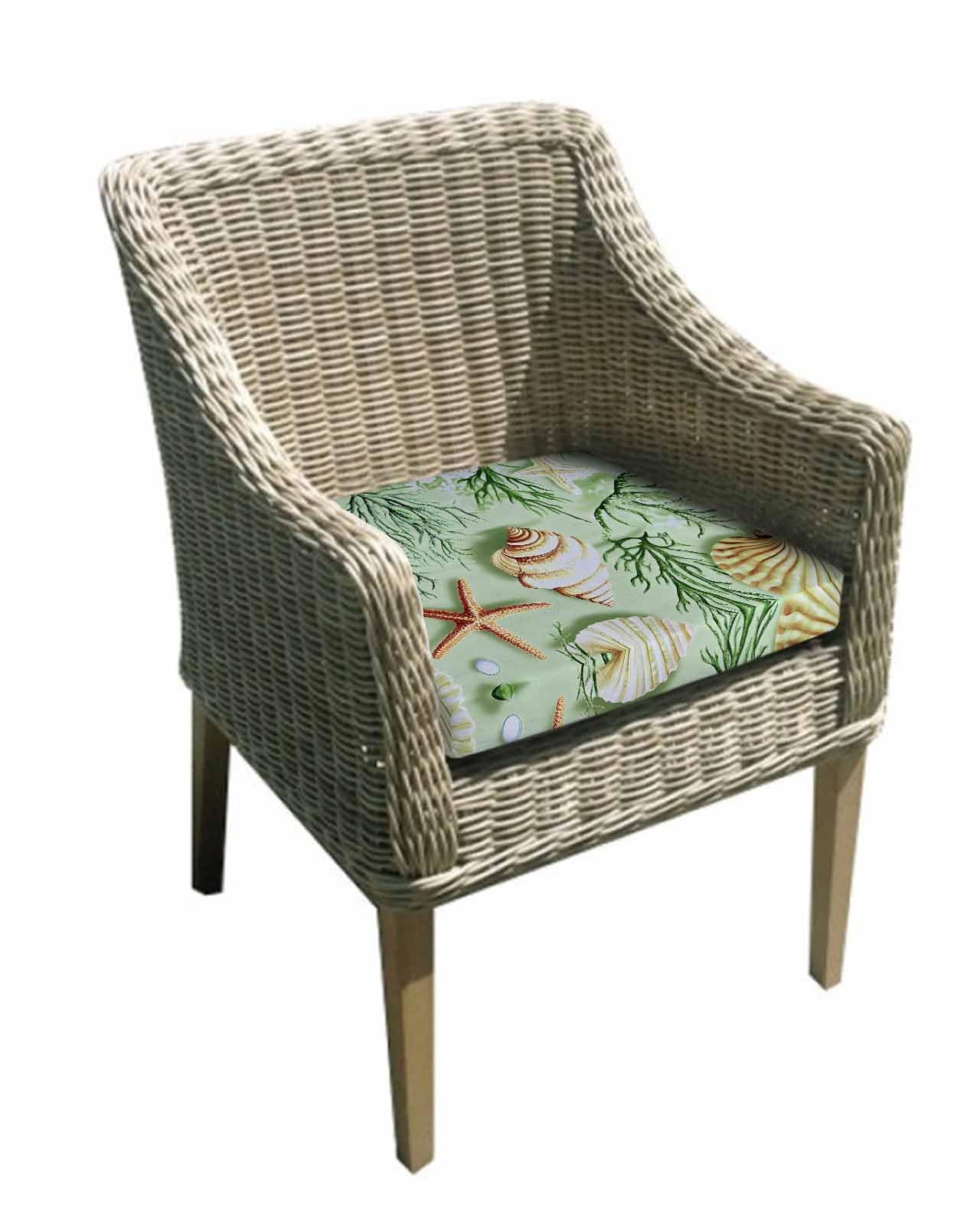 2 Pack Sage Green Coastal Waterproof Cushion Covers with Ties, Outdoor Patio Chaise Lounge Chair Seat Cushion Slip Covers Replacement(Only Cover) Summer Ocean Seaweed Shell 20