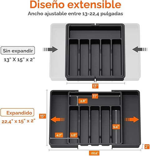 Miniatura 3 de Lifewit Organizador Grande de Cubiertos y Cajones, Bandeja Expandible para Utensilios de Cocina, sin BPA, Soporte para Cubiertos y Cubertería