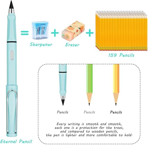 Miniatura 8 de Lápiz sin tinta con borrador, 5 juegos de lápiz infinito, lápiz infinito reutilizable con 5 borradores adicionales y 5 puntas reemplazables, lápiz
