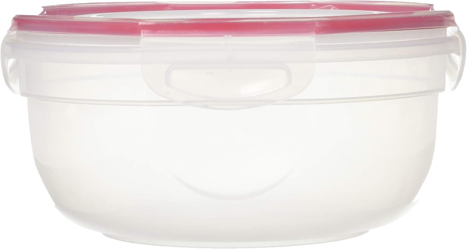 Sterilite 03938604 Rocket Red Ultra Seal 2.5 Quart Clear Plastic Food Storage Latching Bowl Container Box with Lid, Clear/Red