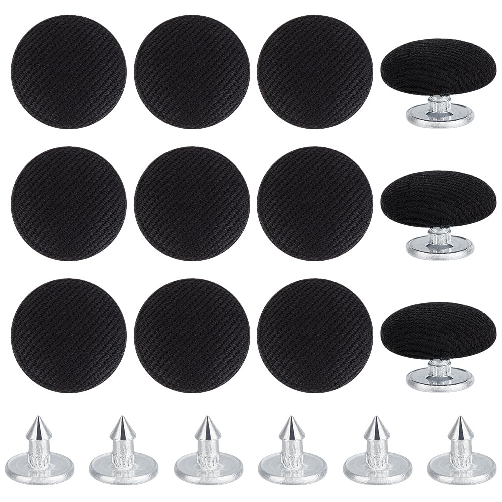BENECREAT 12 Pcs 14mm Baseball Cap Button, Top Replacement Hats Button Black Cloth Covered for Hat Replacement Repair Jeans Blouse Sewing
