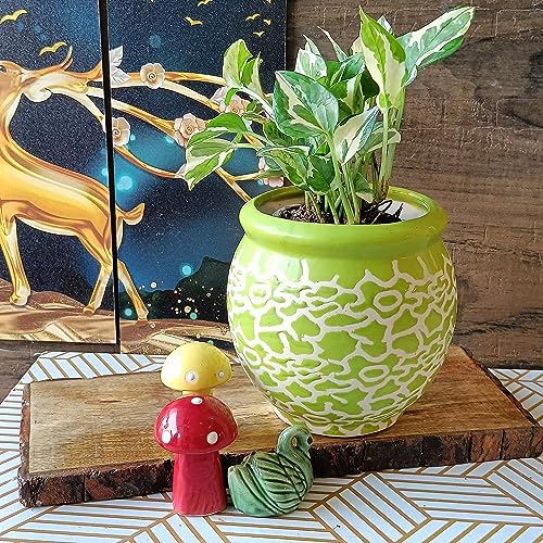 Image of Niyara Ceramic planters pots for Indoor Outdoor Home, Garden Office Decor Balcony Planters Gamla Flower Size Small 6 inches (Green Drop)