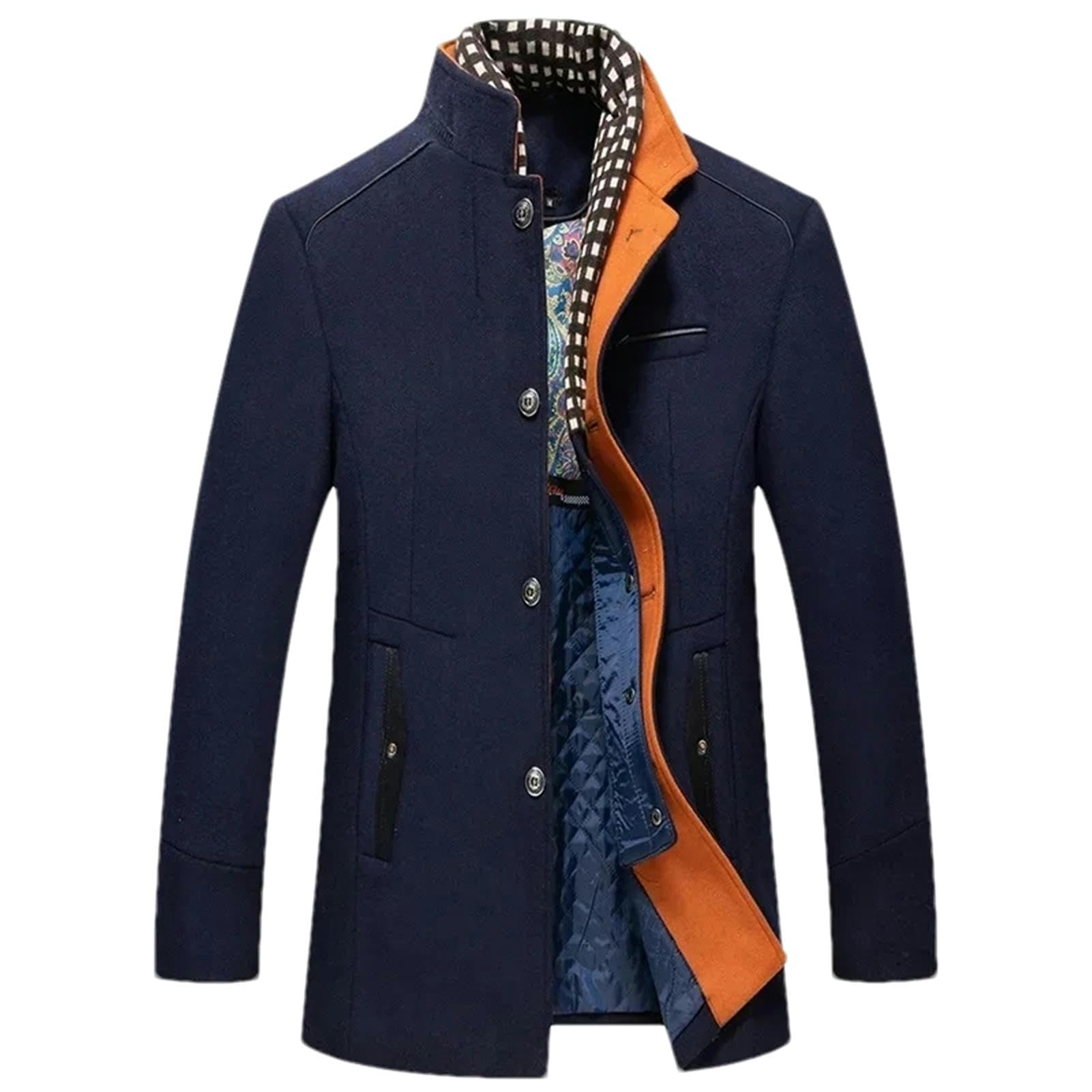 Trench d'hiver en laine mélangée bleu marine homme XL : fini le froid au bureau - 5