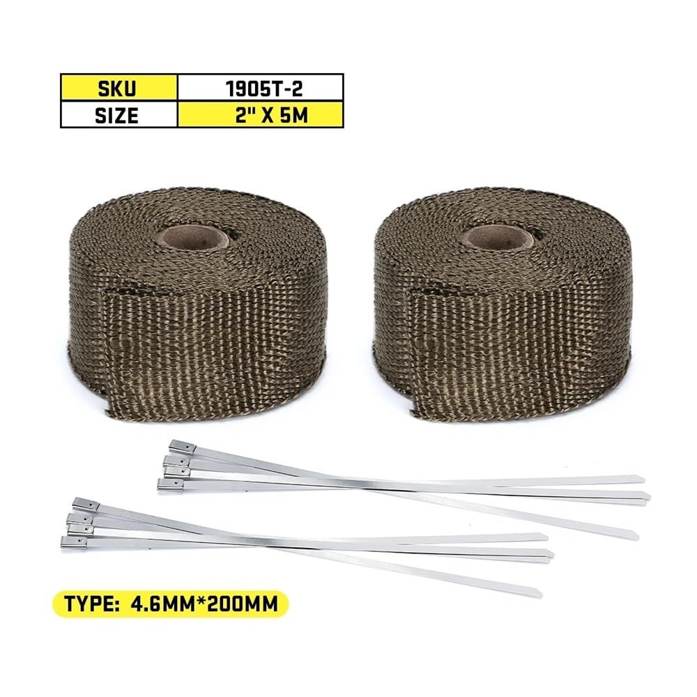 Zestaw termoizolacyjny do owijania spalin motocykla o szerokości 5 cm 5 M/10 M/15 M/20 M taśma termoizolacyjna z opaskami ze stali nierdzewnej(5x15 Titanium)
