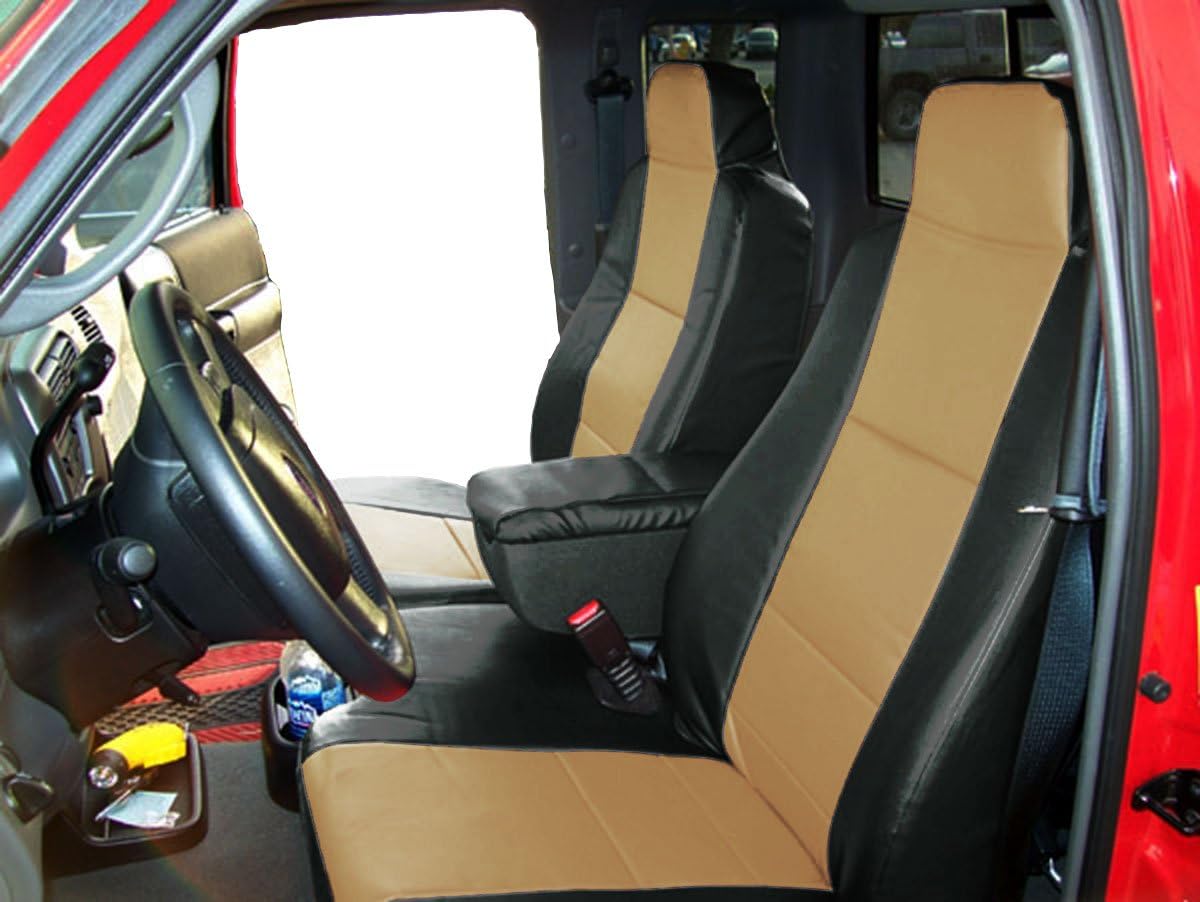 Iggee Artificial Leather Custom Made Original fit Front Seat Covers(60:40Type) & Fold-Down Console Cover (Black) Designed for 2006-2009 Ford Ranger