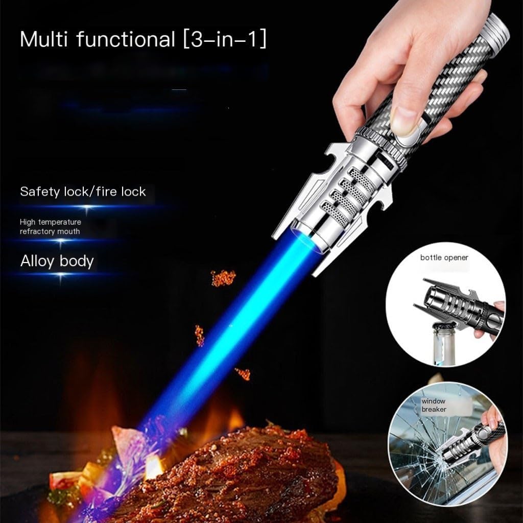 Torch Lighter, Outdoor Camping Windproof Lighters, Refillable Butane，Suitable for Candle Grills(Silver)